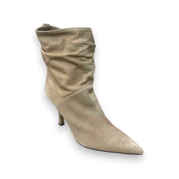 Hugo Boss Vivian Bootie 90-S Women’s Beige Suede Heels Size 8 EU 38 MSRP $399